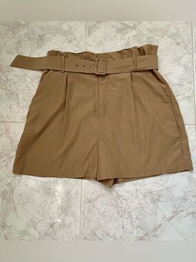 a new day Tan High-Waist Belted Paperbag Shorts